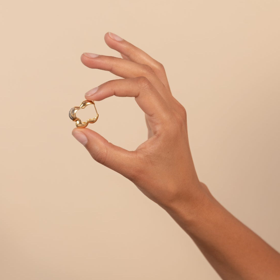 Vurchoo Jewellery Gaia Link Sculptural Grey Jasper Statement Hoops Gold