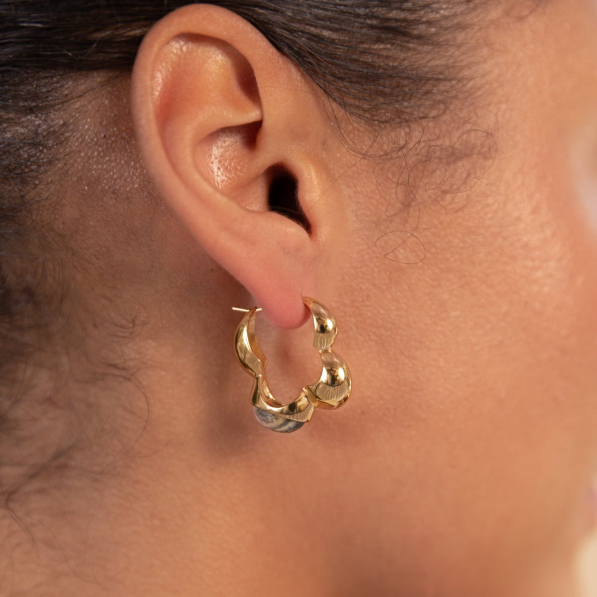 Vurchoo Jewellery Gaia Link Sculptural Grey Jasper Statement Hoops Gold