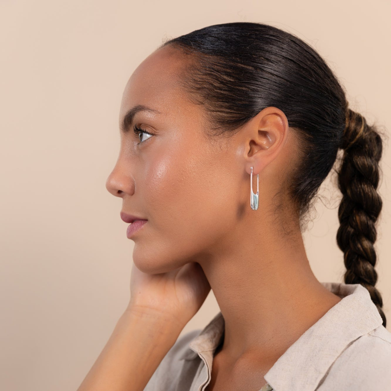 Vurchoo Jewellery Streamline Long Hoops Minimalist Silver Earrings