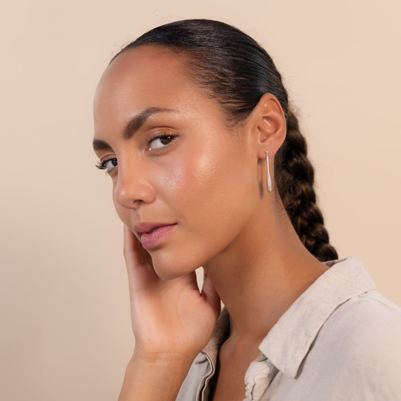 Vurchoo Jewellery Streamline Long Hoops Minimalist Silver Earrings