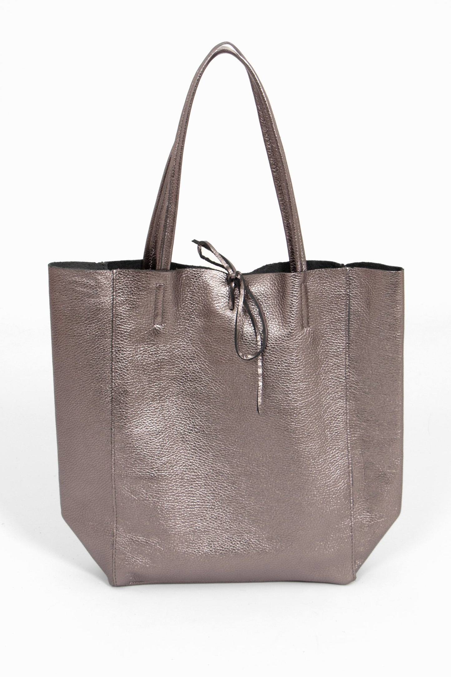 Heather Italian Leather Tote Bag - Pewter, Metallic