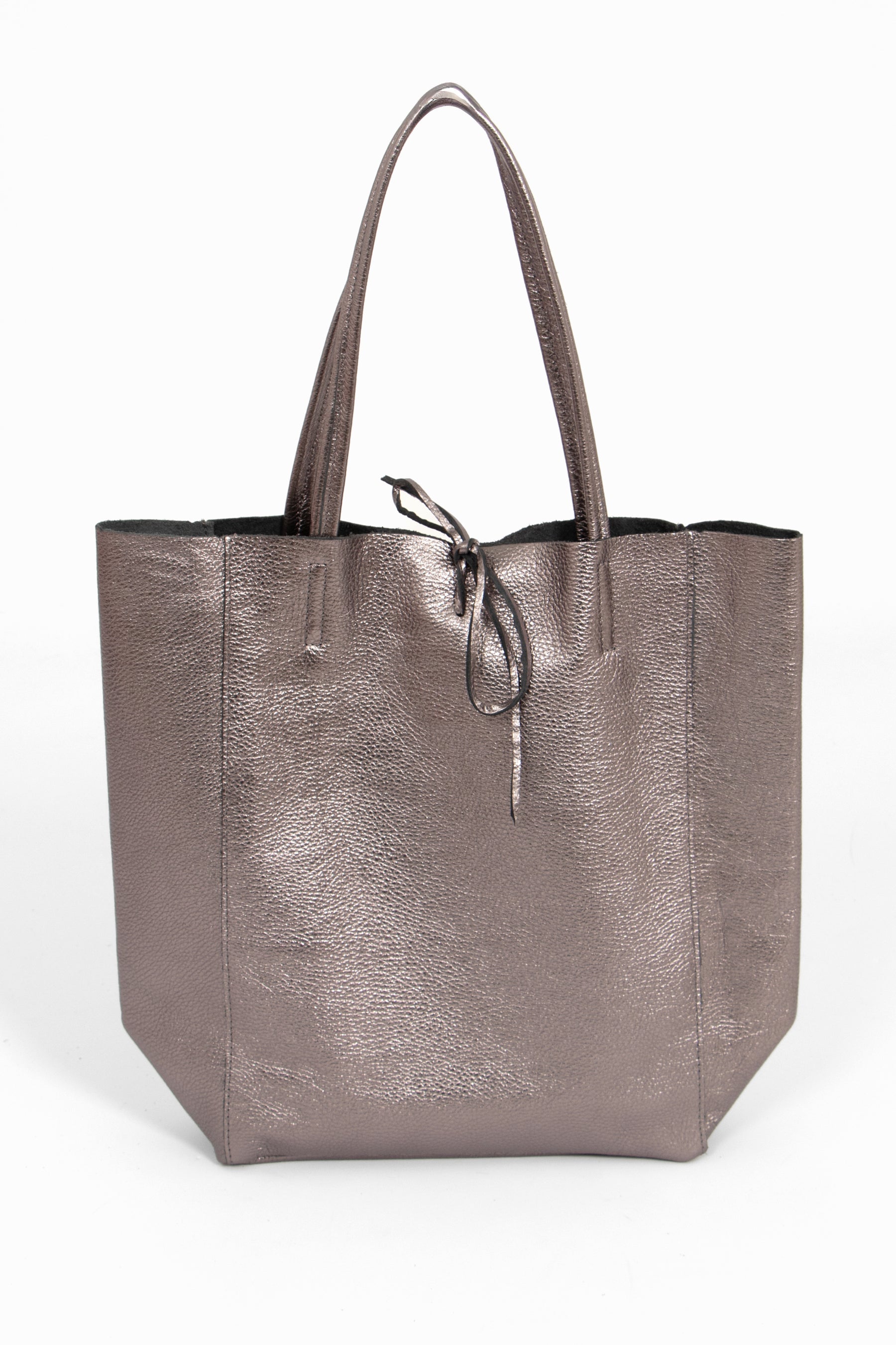 Heather Italian Leather Tote Bag - Pewter, Metallic