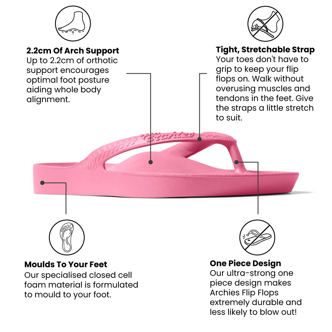 Archies Hot Pink Arch Support Flip Flops - Classic