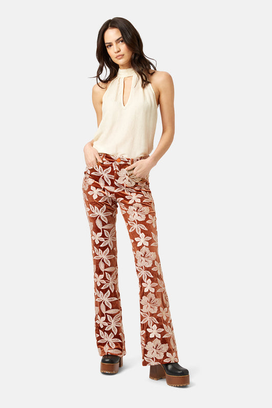 Traffic People flared trousers with floral embroidery