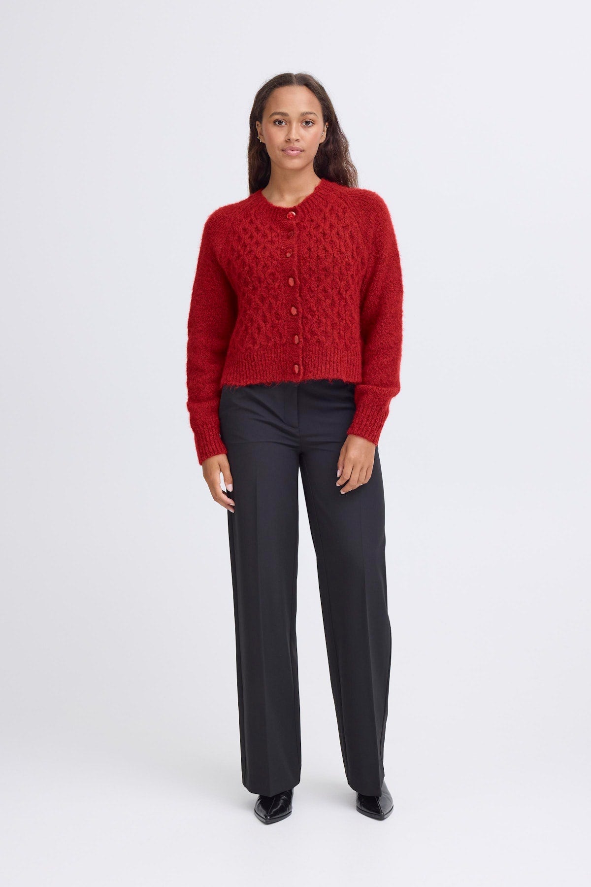 ICHI Belablue Cardigan in Red Dahlia