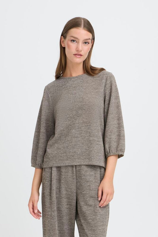 ICHI Danice SS Top in Silver Mink - Nature