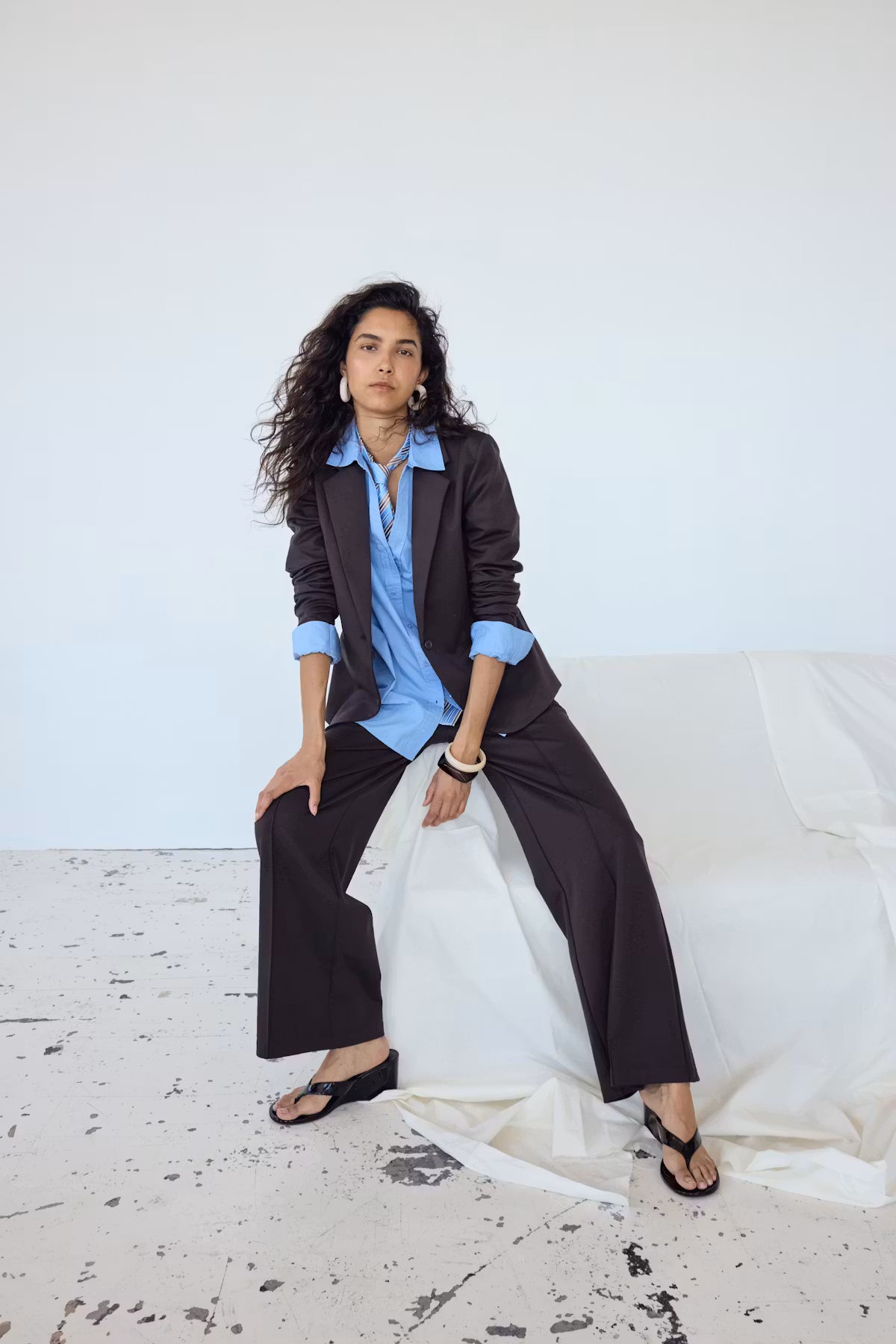 ICHI Kate Office Long Wide Pants in Chocolate