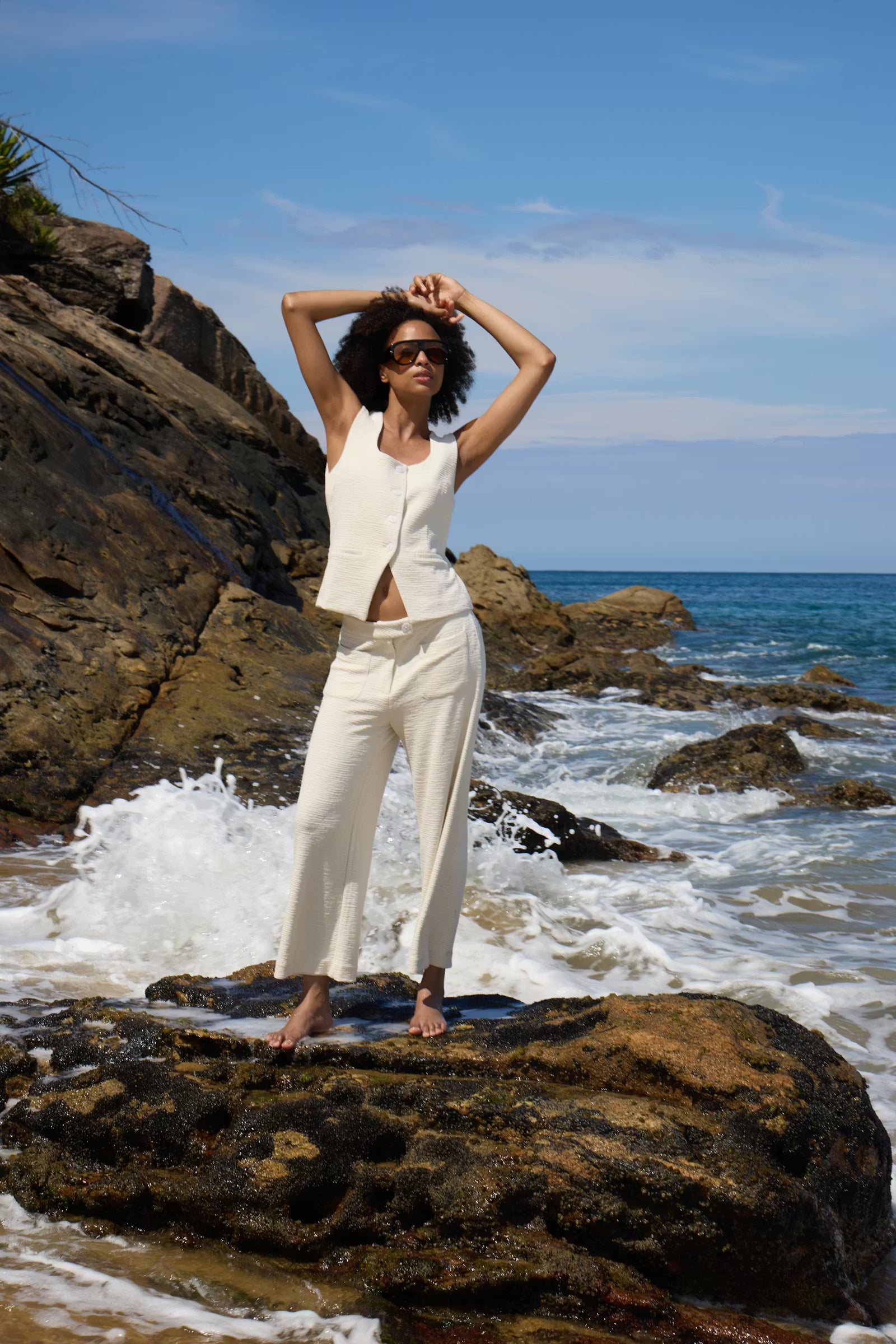 ICHI Kate STrousers in Almond Milk