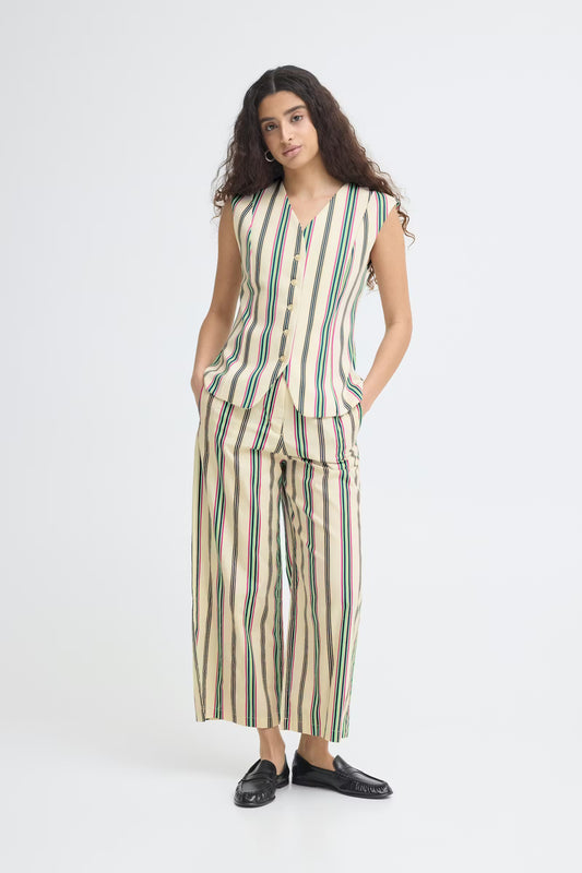 ICHI Leanna Trousers in Multi Stripe / White