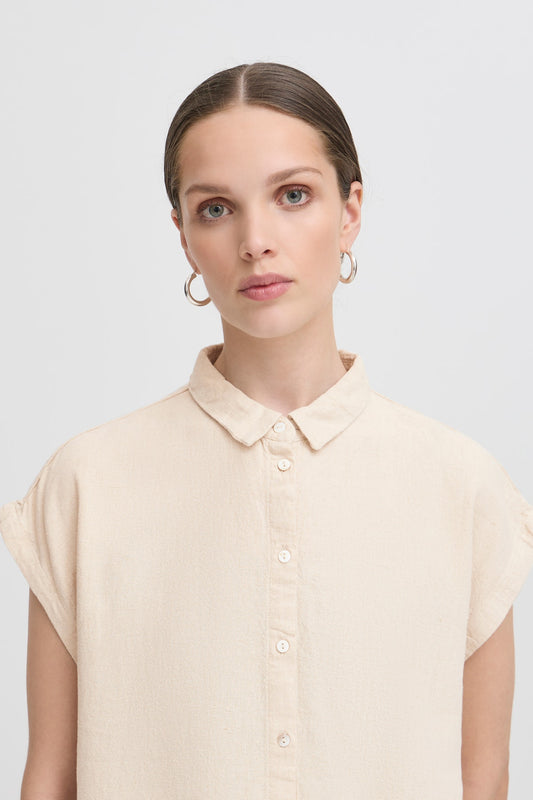 ICHI Linno Shirt in Natural Ecru