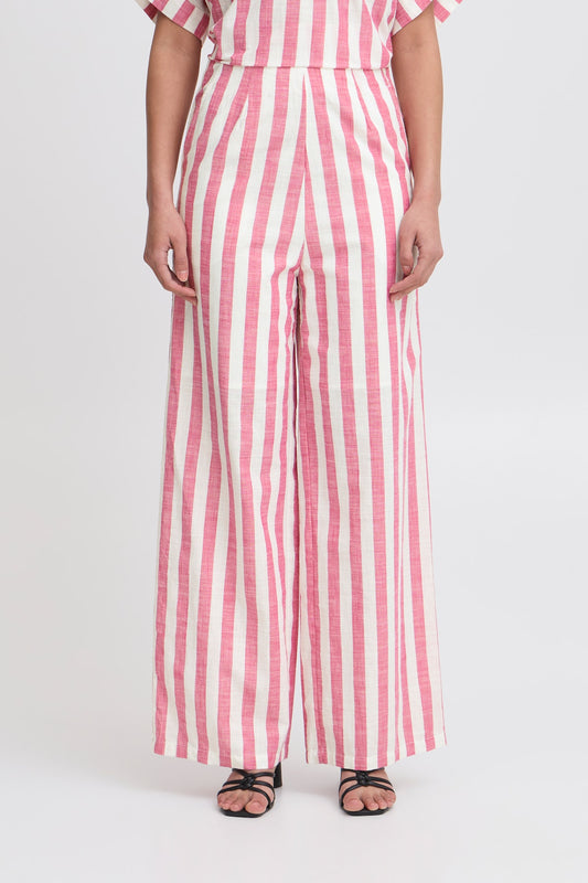 ICHI Lolia Trousers in Bright White / Rose Stripe