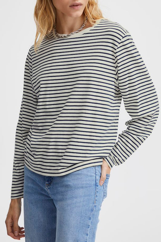 Ichi Mira LS tee in a cotton jersey with a Total Eclipse pin stripe