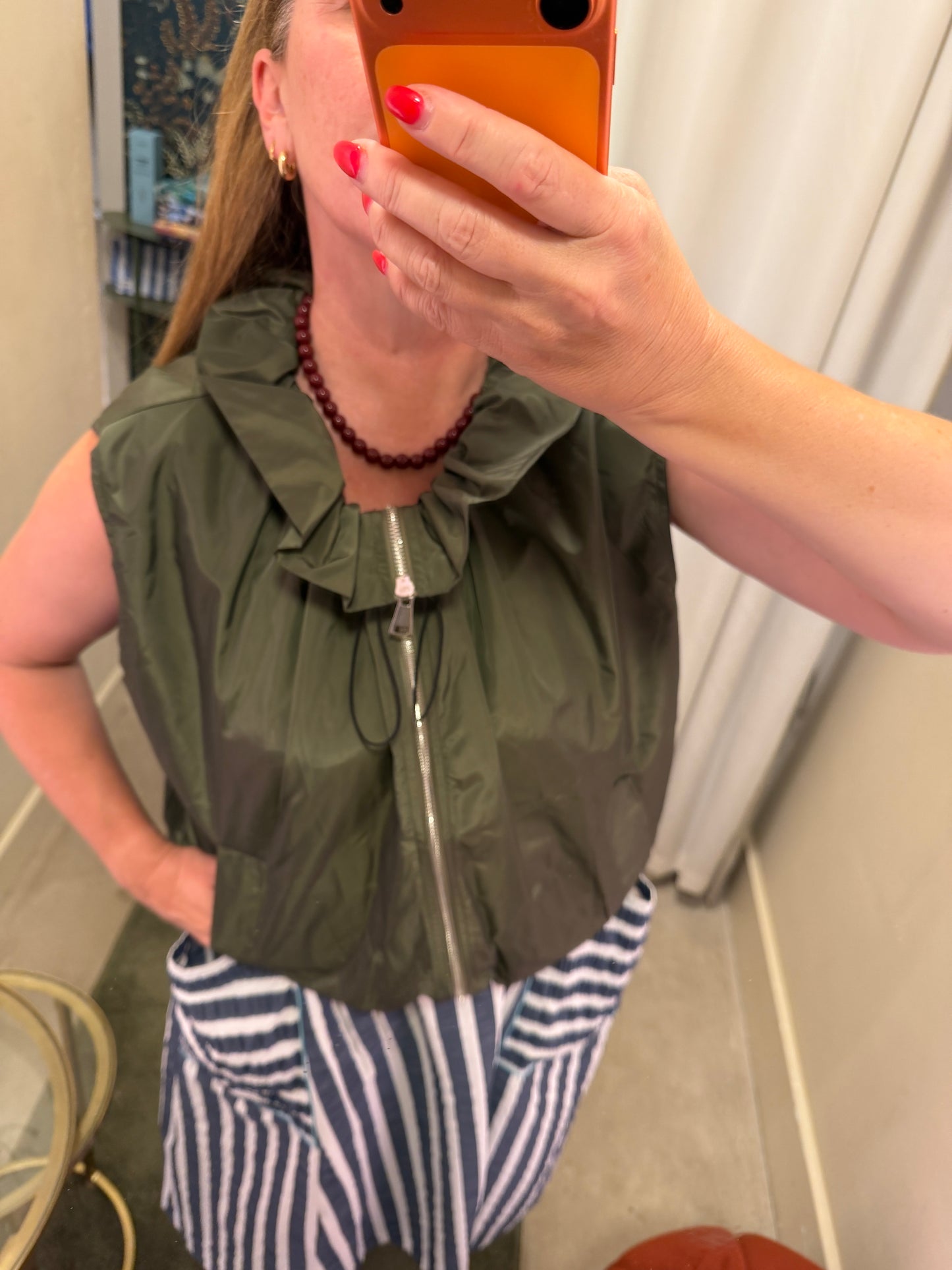 Marta Anthea Ruffled Gilet in Khaki Green