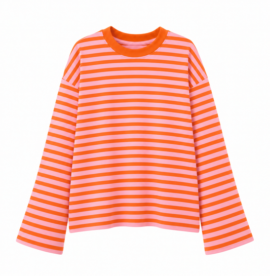 Tori Striped Long Sleeve Tee Orange & Pink