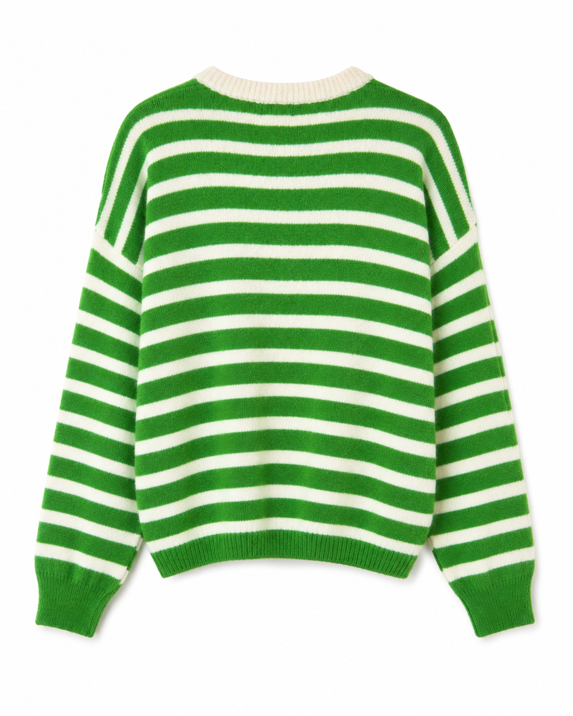 Clara Long Sleeve Striped Cardigan in Green & Cream with Alpaca