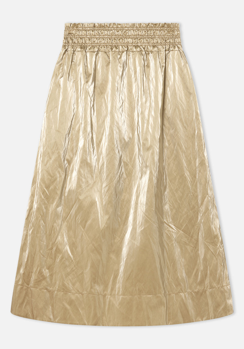 Beige metallic skirt on a white background