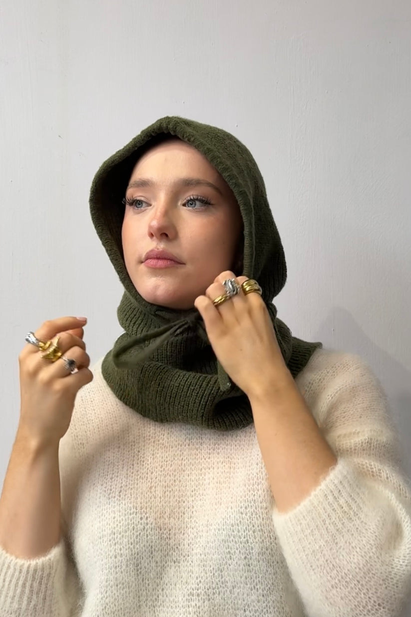 Ost London Rikke Cashmere Mix Balaclava -Khaki