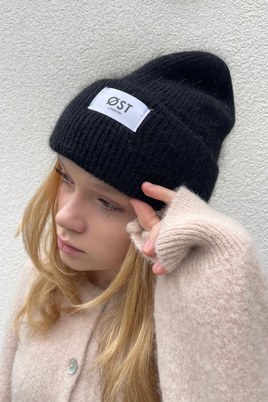 Ost London Clara Angora Beanie in Black