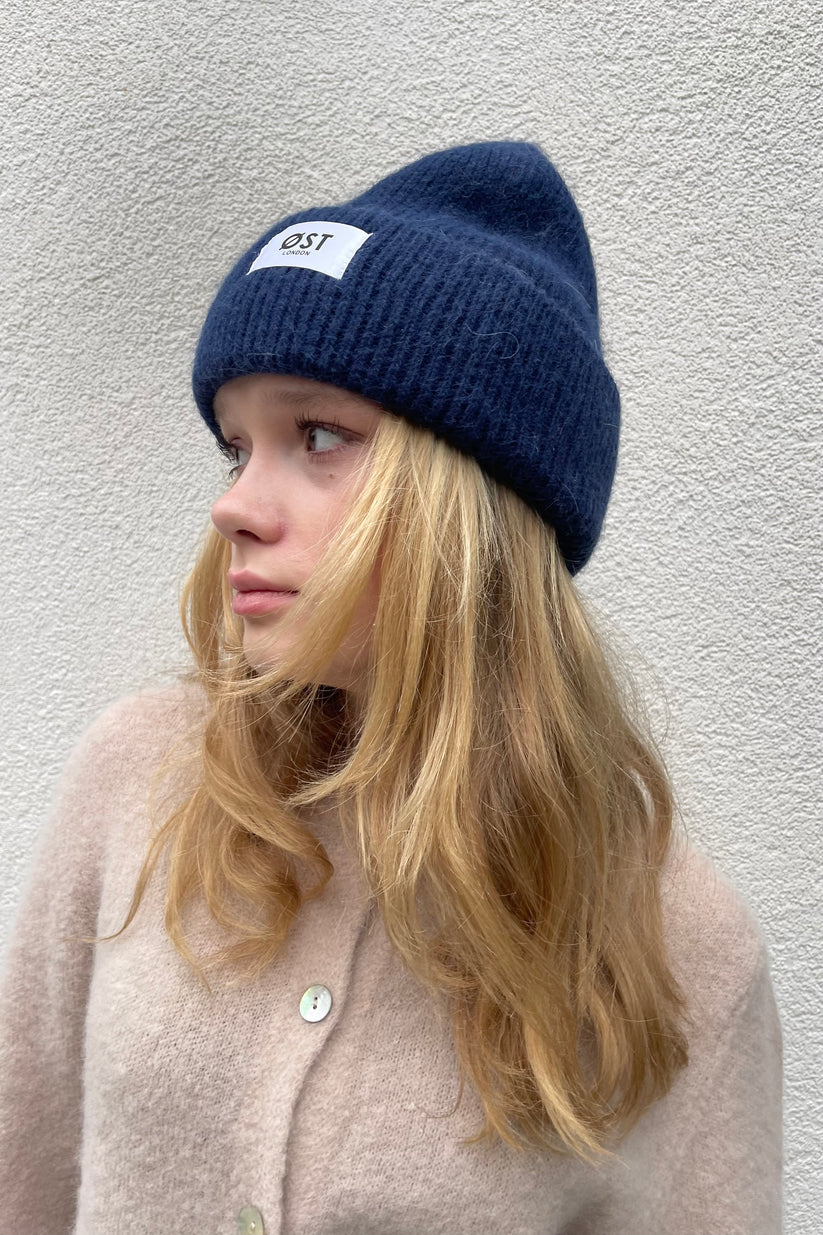 Ost London Clara Angora Beanie in Navy