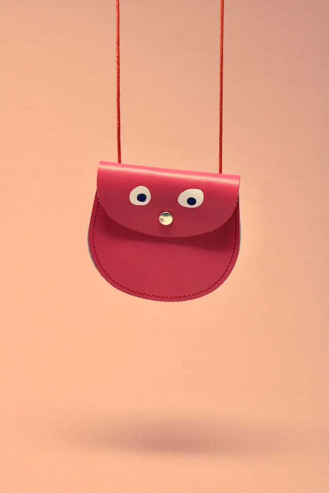 Leather Google Eye Purse in New Pink 9cm