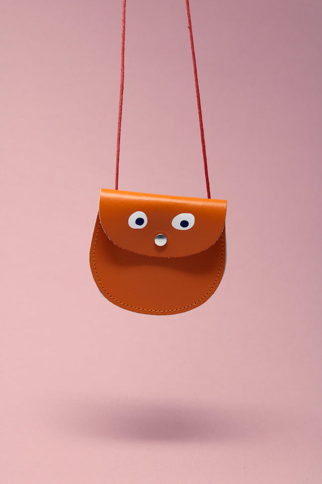 Genuine leather Google Eye purse in orange 9cm