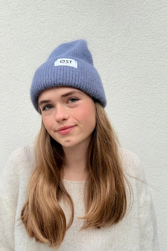 Ost London Clara Angora Beanie in Denim Blue