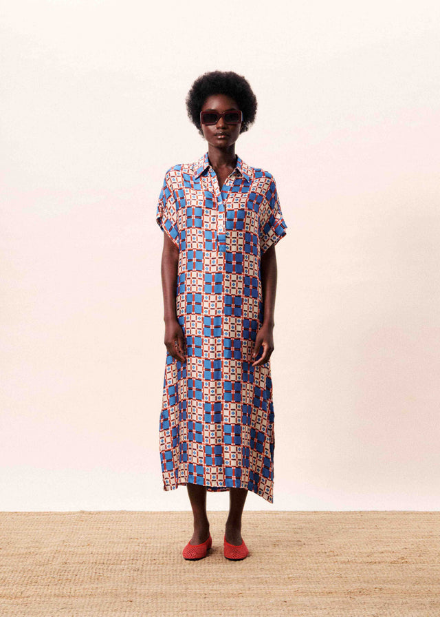 FRNCH Canopus Shirt Dress in Blue Print