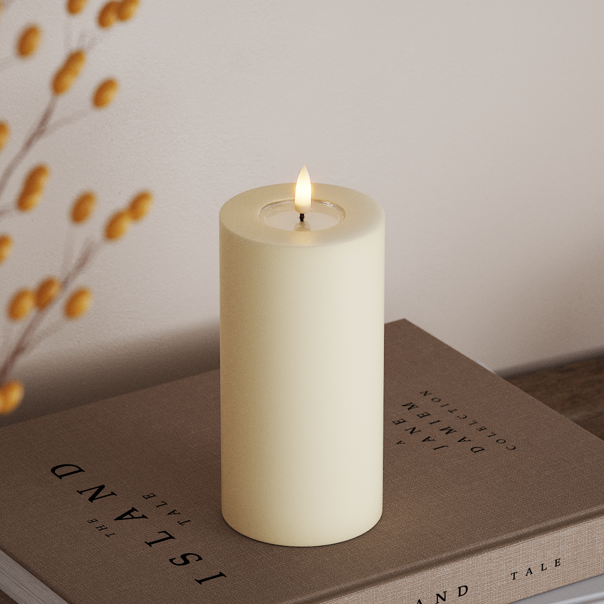 Flameless LED Medium 7.5 x 15cm  Pillar Candle - Cream