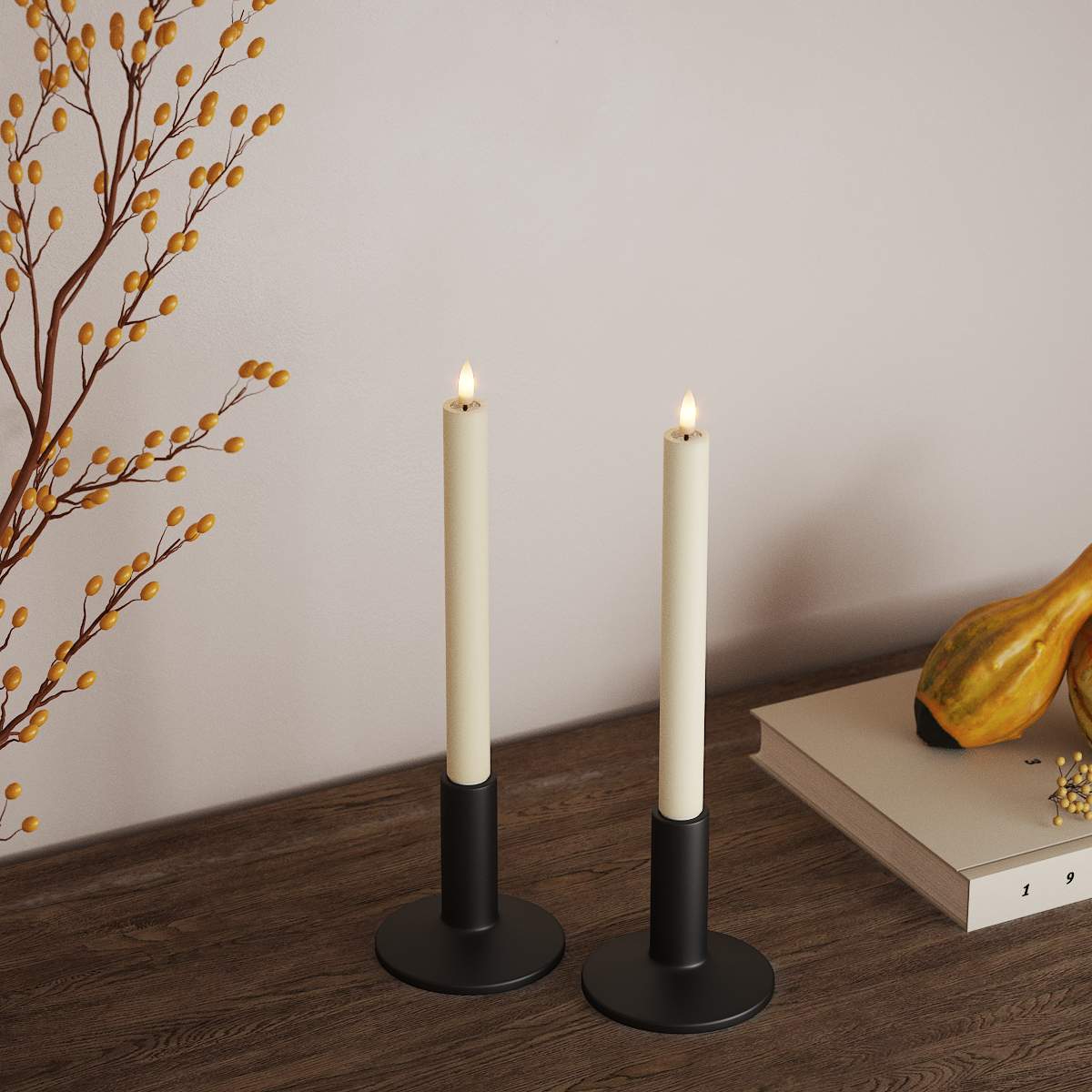 Flameless LED 24cm  Dinner Candles Pack 2 - Cream