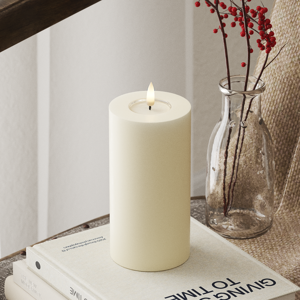 Flameless LED Medium 7.5 x 15cm  Pillar Candle - Cream