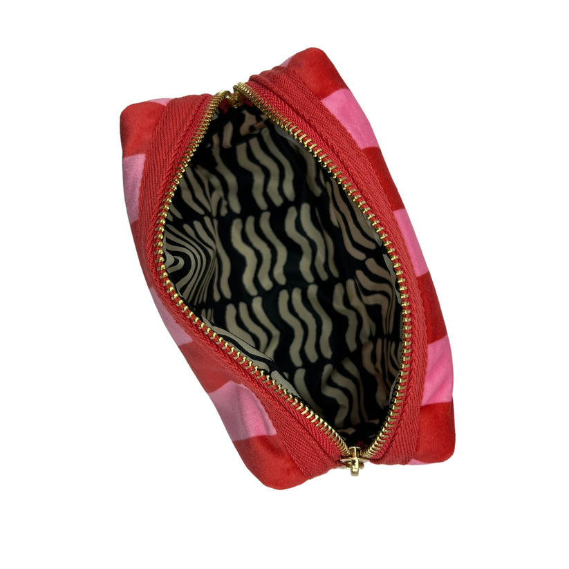 Sixton London Pink Stripe Make-up Bag & Cheetah Brooch - Small