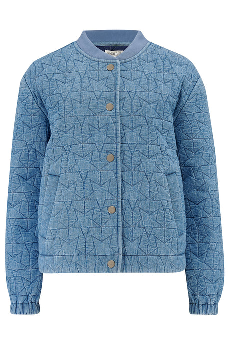 Sugar Hill Kinga Quilted Bomber Jacket in Light Blue Denim, Star Quilt