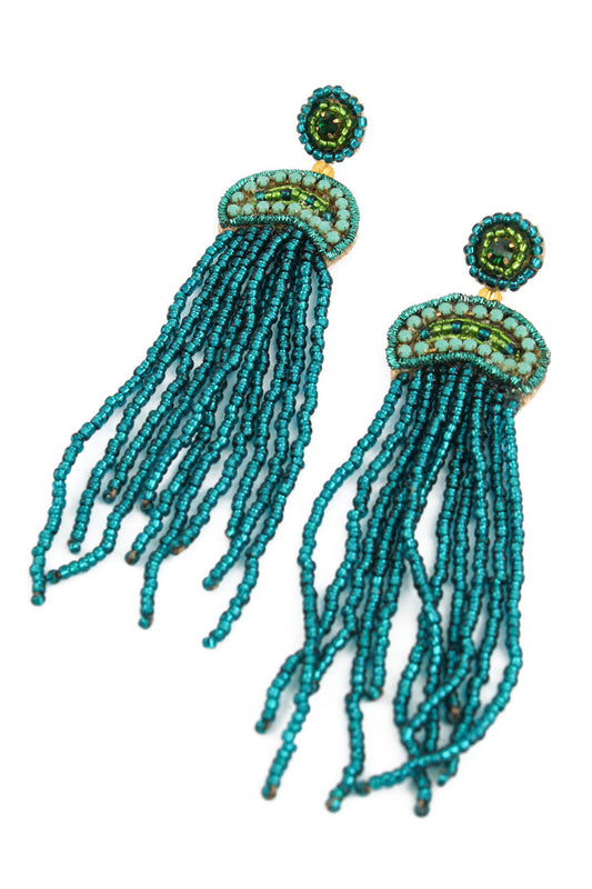 My Doris Beaded Green Jellyfish Drops Earrings
