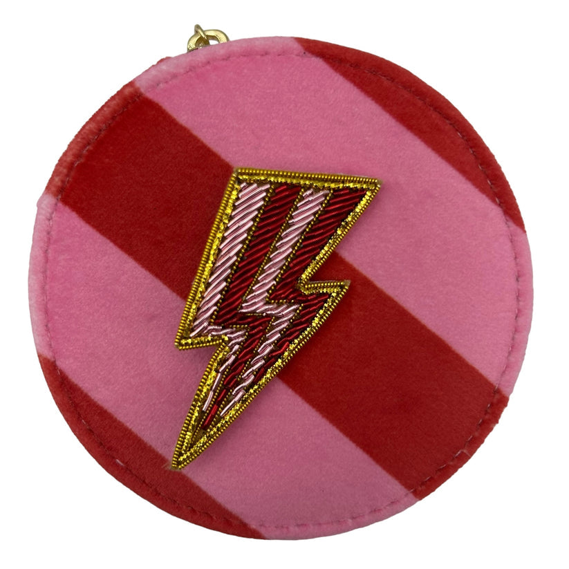 Sixton Jewellery travel pot stripe pink with lightning bolt brooch