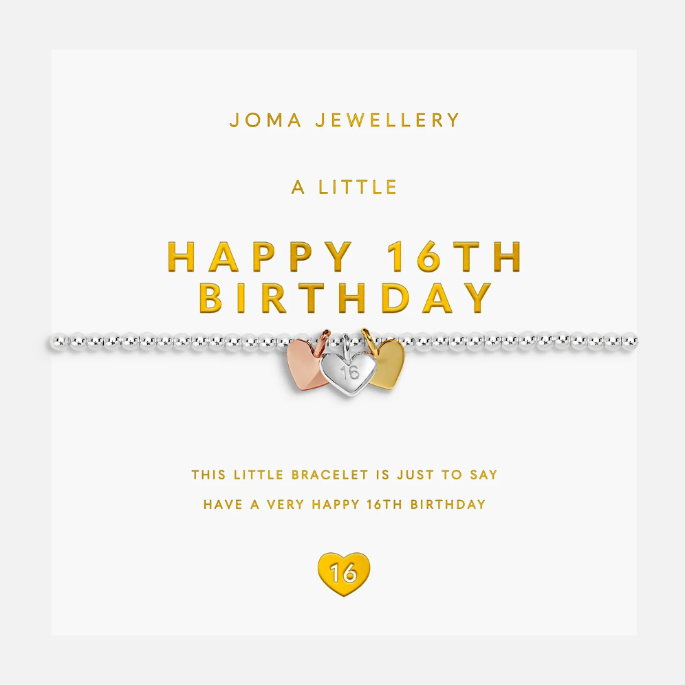 Joma Jewellery A Little Charmed Moments 'Happy 16th Birthday' Bracelet In Silver, Gold, and Rose Gold Plating