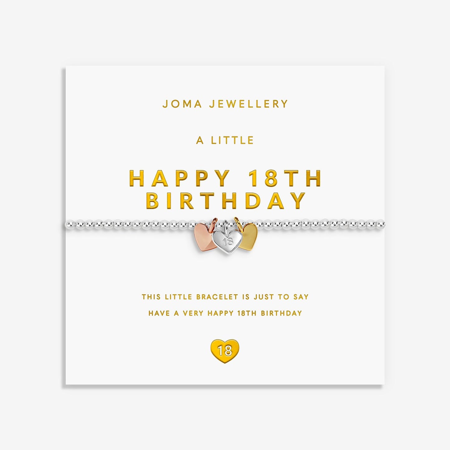 Joma Jewellery A Little Charmed Moments 'Happy 18th Birthday' Bracelet In Silver, Gold, and Rose Gold Plating