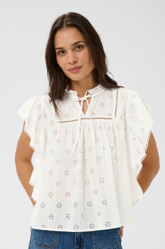 KAFFE Fiona Frill Top in Chalk
