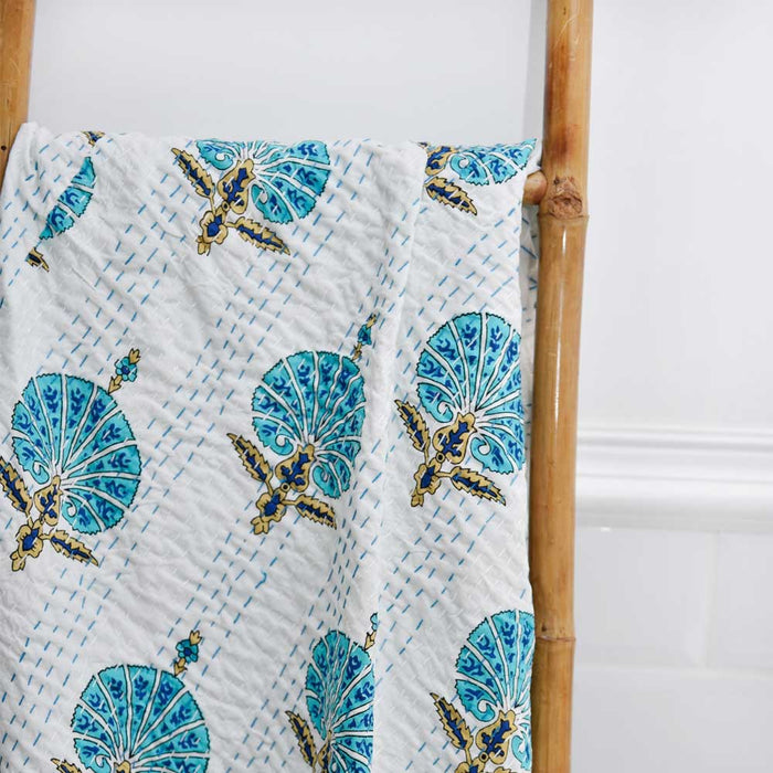 Aqua Shell Kantha Throw