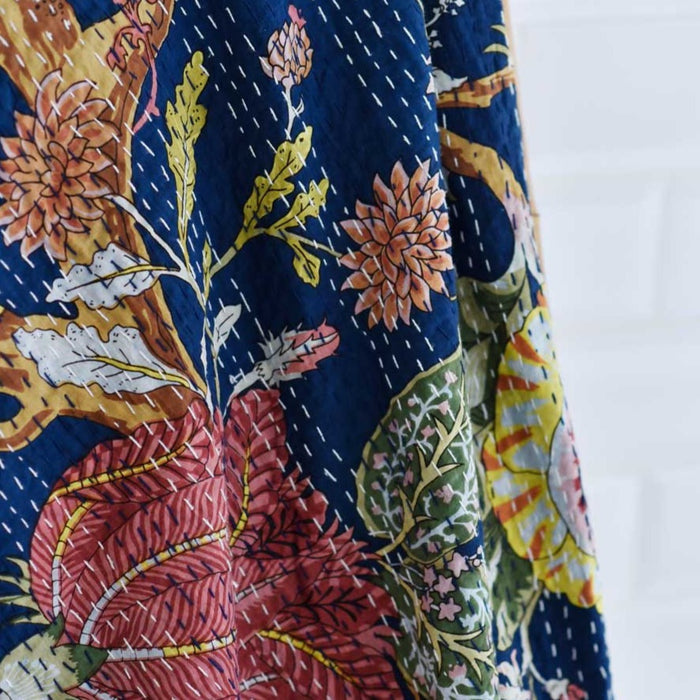 Blue Carnation Kantha Throw