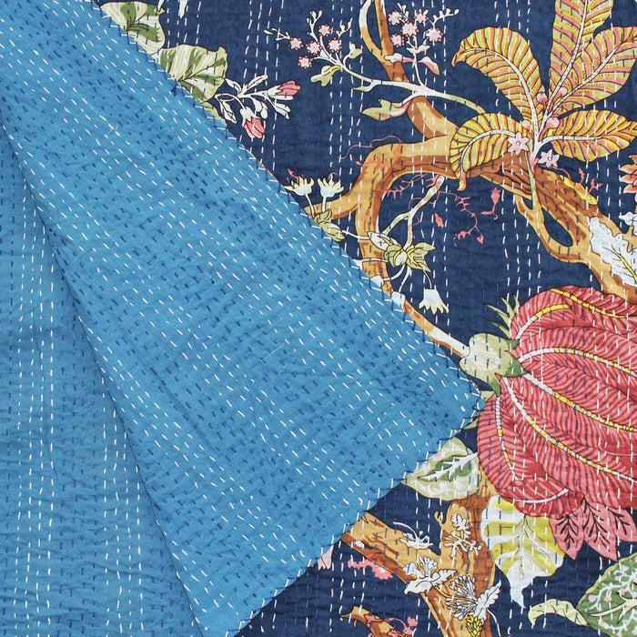 Blue Carnation Kantha Throw