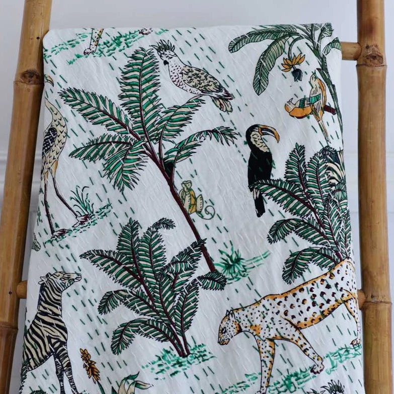 Cream Safari Kantha Throw