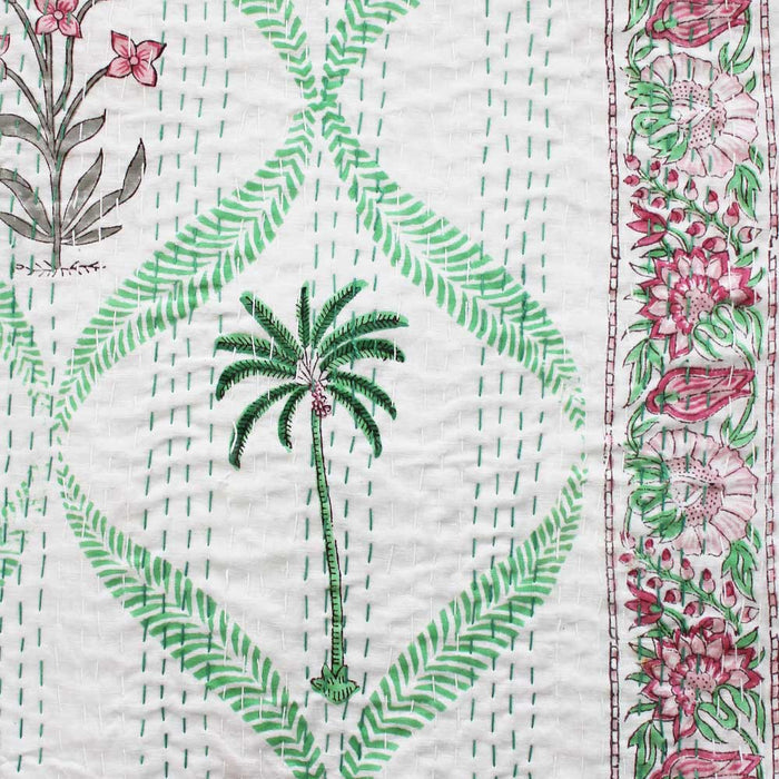 Floral Pink Palm Kantha Throw