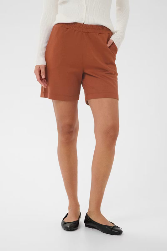 Kaffe Annie Jersey Short in Henna Brown mid length