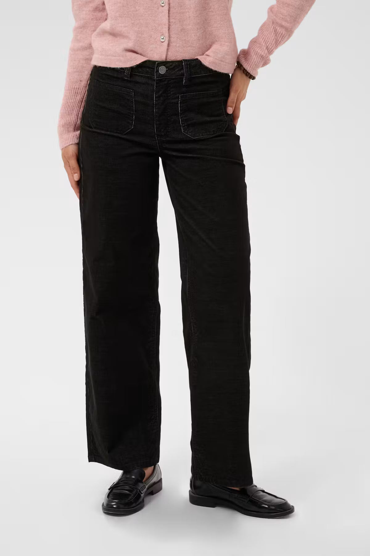 Kaffe Becca Corduroy Trousers in  Black Melange Corduroy