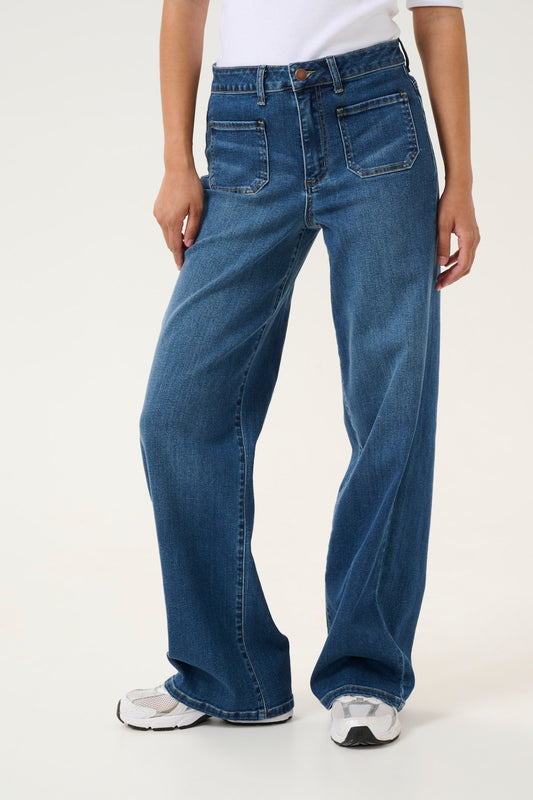 Kaffe Karla HW Wide Jeans in Medium Blue Wash