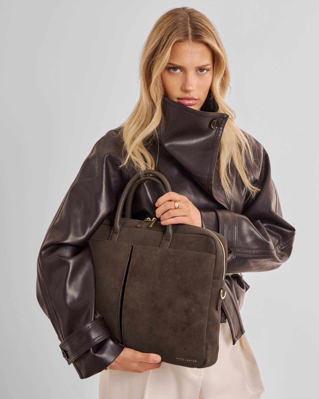 Katie Loxton Suedette City Laptop Bag in Chocolate