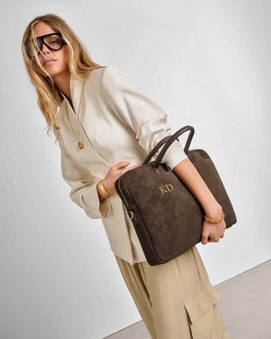 Katie Loxton Suedette City Laptop Bag in Chocolate