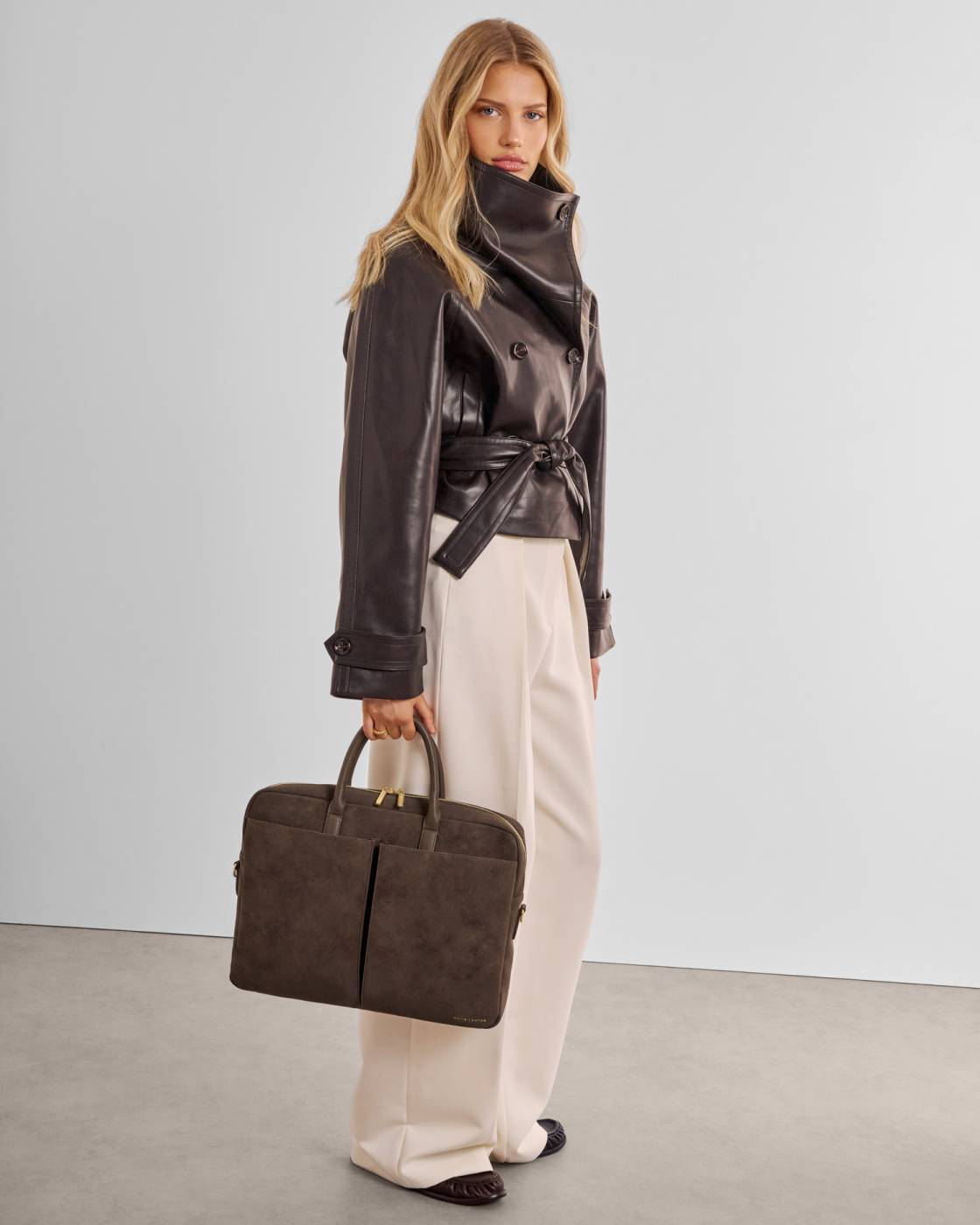 Katie Loxton Suedette City Laptop Bag in Chocolate