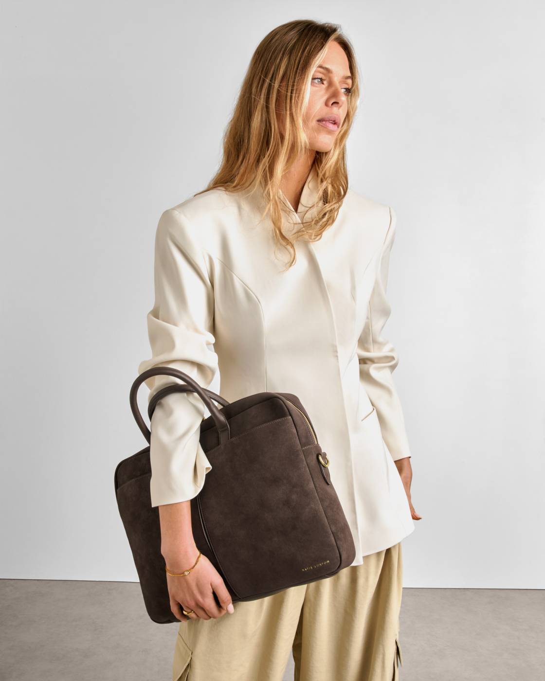 Katie Loxton Suedette City Laptop Bag in Chocolate