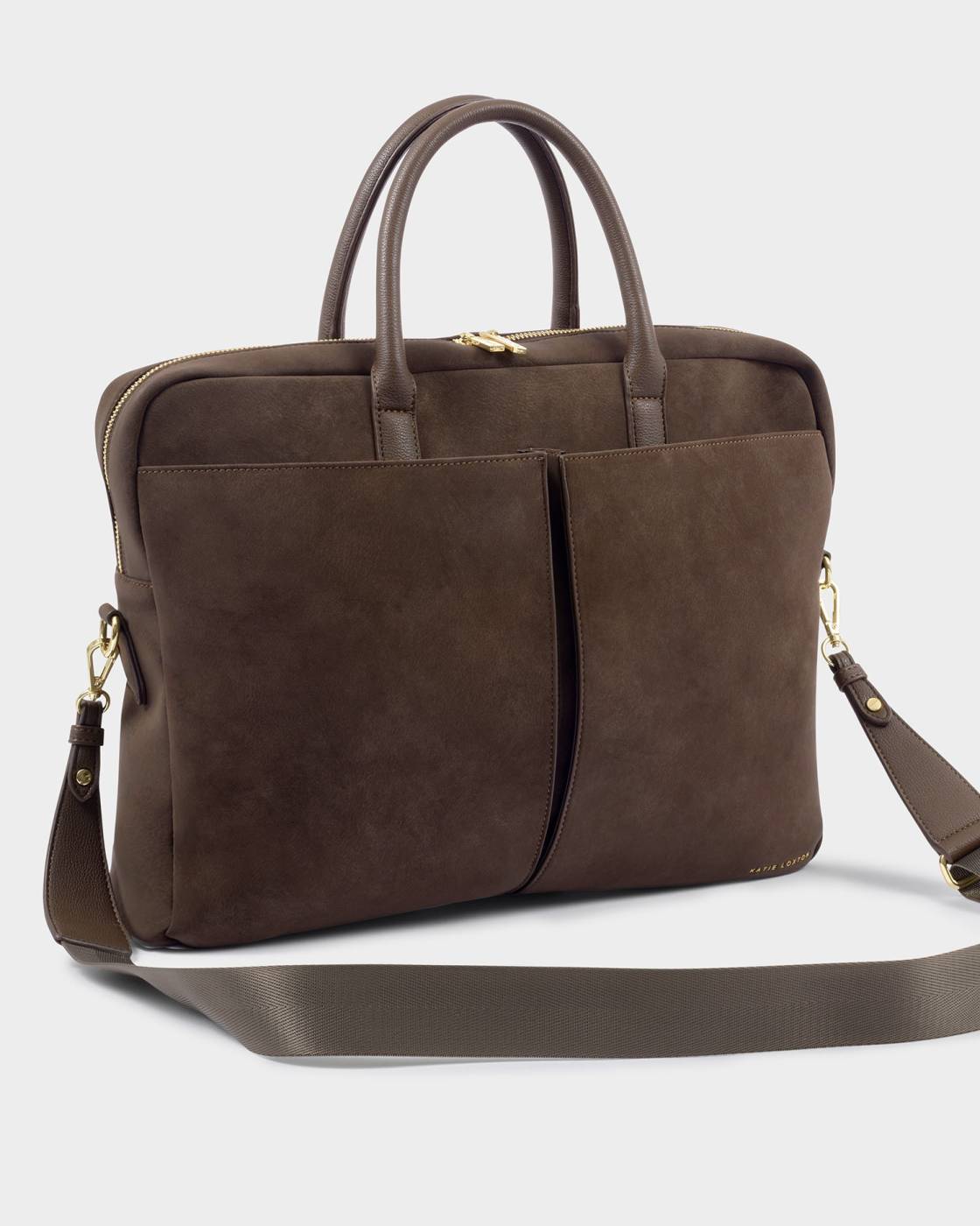 Katie Loxton Suedette City Laptop Bag in Chocolate